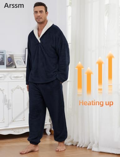 Arssm Mens Fluffy Pajamas Set 2 Piece Fleece Pjs Loose Plush